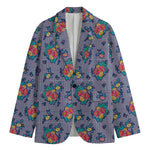 Blue And White Floral Glen Plaid Print Men's Blazer