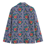 Blue And White Floral Glen Plaid Print Men's Blazer