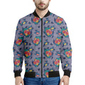 Blue And White Floral Glen Plaid Print Men's Bomber Jacket