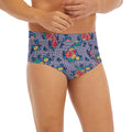 Blue And White Floral Glen Plaid Print Men's Briefs
