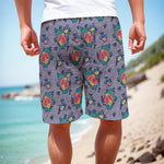 Blue And White Floral Glen Plaid Print Men's Cargo Shorts