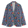 Blue And White Floral Glen Plaid Print Men's Cotton Blazer