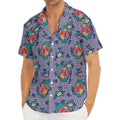 Blue And White Floral Glen Plaid Print Men's Deep V-Neck Shirt