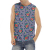 Blue And White Floral Glen Plaid Print Men's Fitness Tank Top
