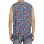 Blue And White Floral Glen Plaid Print Men's Fitness Tank Top