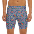 Blue And White Floral Glen Plaid Print Men's Long Boxer Briefs