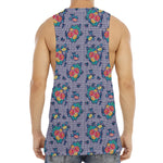 Blue And White Floral Glen Plaid Print Men's Muscle Tank Top