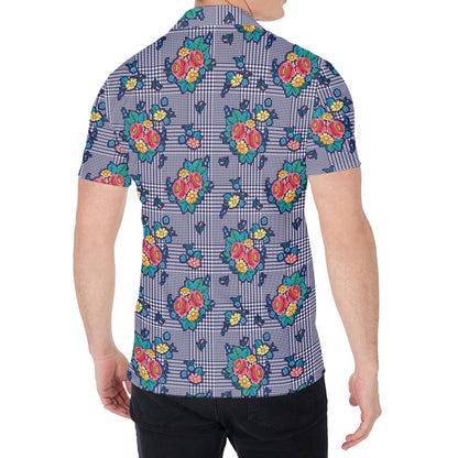 Blue And White Floral Glen Plaid Print Men's Shirt