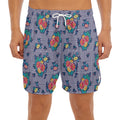 Blue And White Floral Glen Plaid Print Men's Split Running Shorts