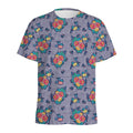 Blue And White Floral Glen Plaid Print Men's Athletic T-Shirt