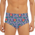 Blue And White Floral Glen Plaid Print Men's Triangle Swim Briefs