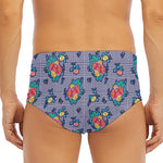 Blue And White Floral Glen Plaid Print Men's Triangle Swim Briefs