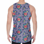 Blue And White Floral Glen Plaid Print Men's Velvet Tank Top