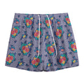 Blue And White Floral Glen Plaid Print Mesh Shorts