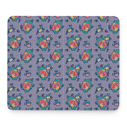 Blue And White Floral Glen Plaid Print Mouse Pad