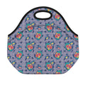 Blue And White Floral Glen Plaid Print Neoprene Lunch Bag