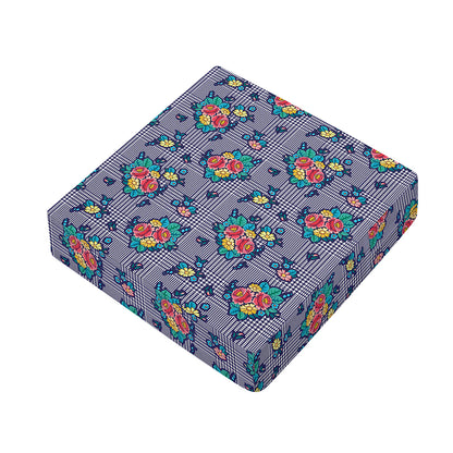 Blue And White Floral Glen Plaid Print Outdoor Seat Cushion Cover
