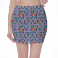 Blue And White Floral Glen Plaid Print Pencil Mini Skirt