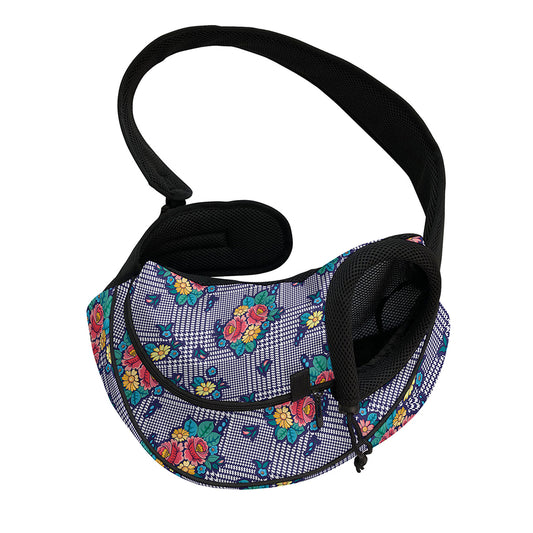 Blue And White Floral Glen Plaid Print Pet Sling Carrier