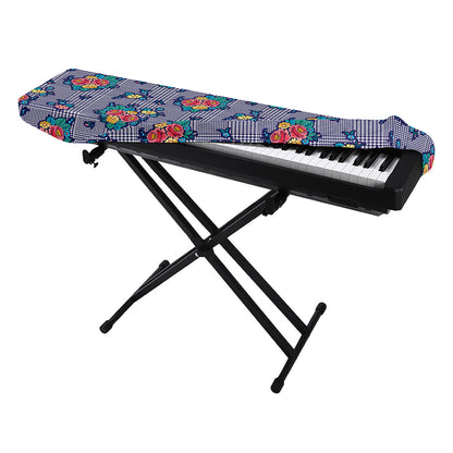 Blue And White Floral Glen Plaid Print Piano Keyboard Cover