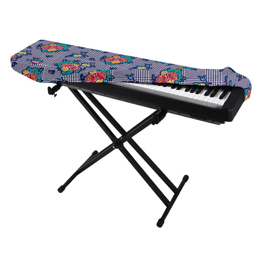 Blue And White Floral Glen Plaid Print Piano Keyboard Cover