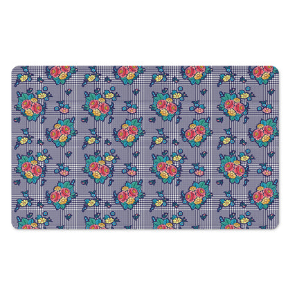 Blue And White Floral Glen Plaid Print Polyester Doormat