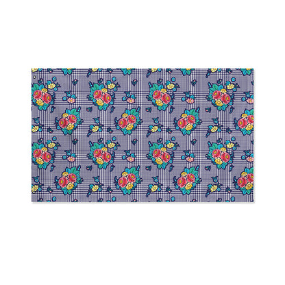 Blue And White Floral Glen Plaid Print Polyester Flag