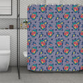 Blue And White Floral Glen Plaid Print Polyester Shower Curtain