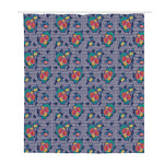 Blue And White Floral Glen Plaid Print Polyester Shower Curtain