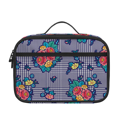 Blue And White Floral Glen Plaid Print Portable Lunch Bag