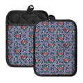 Blue And White Floral Glen Plaid Print Pot Holders With Pocket