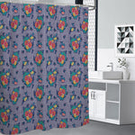 Blue And White Floral Glen Plaid Print Premium Shower Curtain