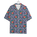 Blue And White Floral Glen Plaid Print Rayon Hawaiian Shirt
