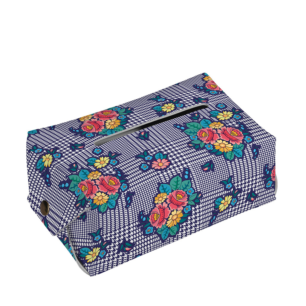 Blue And White Floral Glen Plaid Print Rectangle Tissue Box Cover