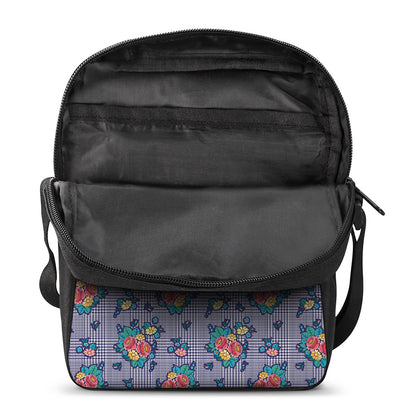 Blue And White Floral Glen Plaid Print Rectangular Crossbody Bag