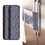 Blue And White Floral Glen Plaid Print Refrigerator Handle Covers