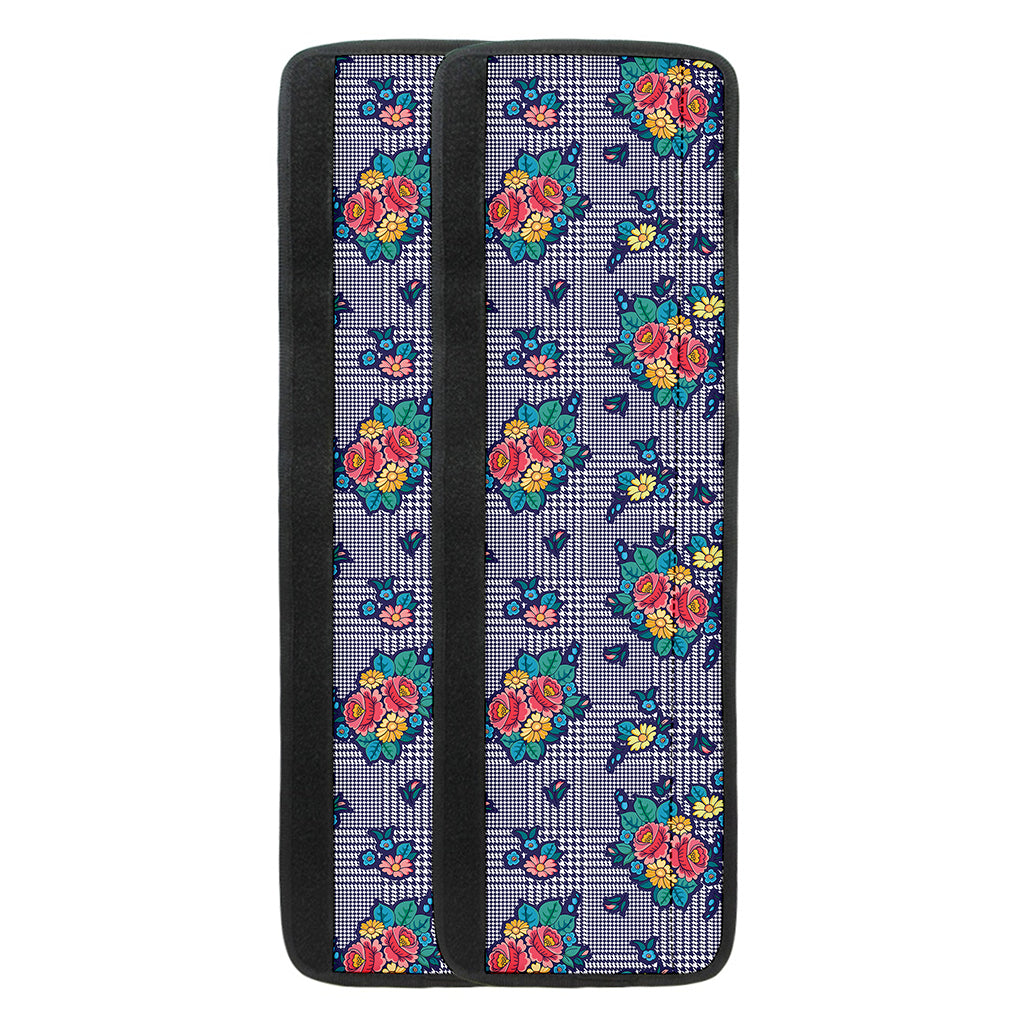 Blue And White Floral Glen Plaid Print Refrigerator Handle Covers