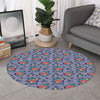 Blue And White Floral Glen Plaid Print Round Rug