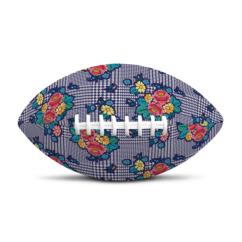 Blue And White Floral Glen Plaid Print Rugby Ball
