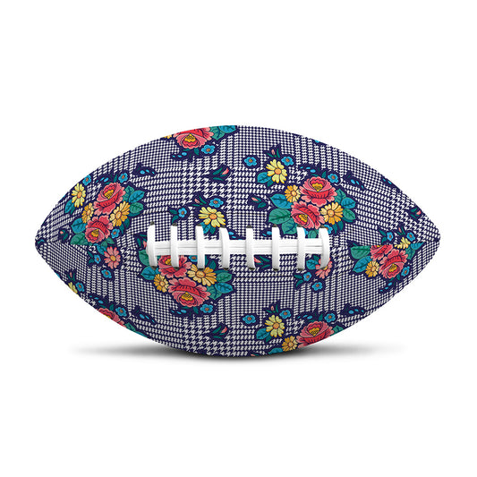 Blue And White Floral Glen Plaid Print Rugby Ball