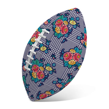 Blue And White Floral Glen Plaid Print Rugby Ball