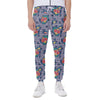 Blue And White Floral Glen Plaid Print Scuba Joggers