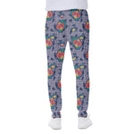 Blue And White Floral Glen Plaid Print Scuba Joggers