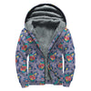 Blue And White Floral Glen Plaid Print Sherpa Lined Zip Up Hoodie