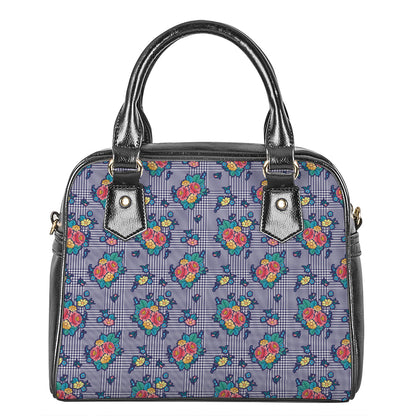 Blue And White Floral Glen Plaid Print Shoulder Handbag