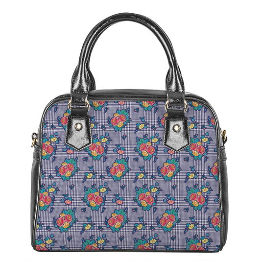 Blue And White Floral Glen Plaid Print Shoulder Handbag