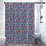 Blue And White Floral Glen Plaid Print Shower Curtain