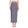 Blue And White Floral Glen Plaid Print Side Slit Maxi Skirt