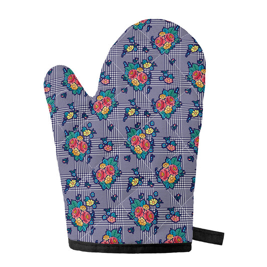 Blue And White Floral Glen Plaid Print Single Oven Mitt