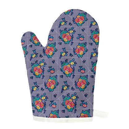 Blue And White Floral Glen Plaid Print Single Oven Mitt